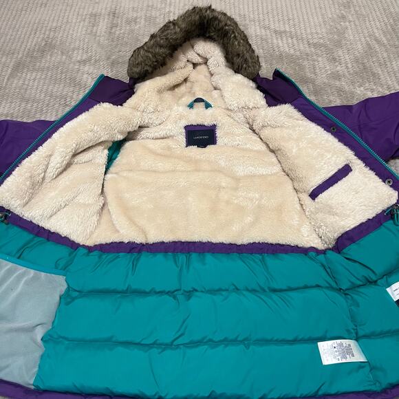 LANDS'END Kids Puffer Jacket‎ Lined Hooded Purple Girls Coat Size 10/12 - Picture 5 of 11